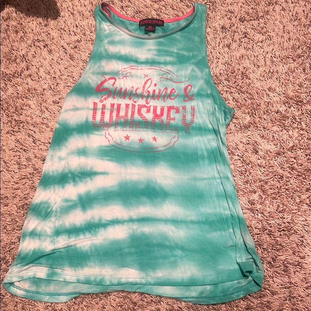 Rock & Roll Cowgirl Aqua Tie-Dye Tank